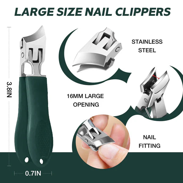 Angled nail clipper with splash guard – PrecisionEdge | wide opening for thick nails | non-slip PVC handle, 3 colors