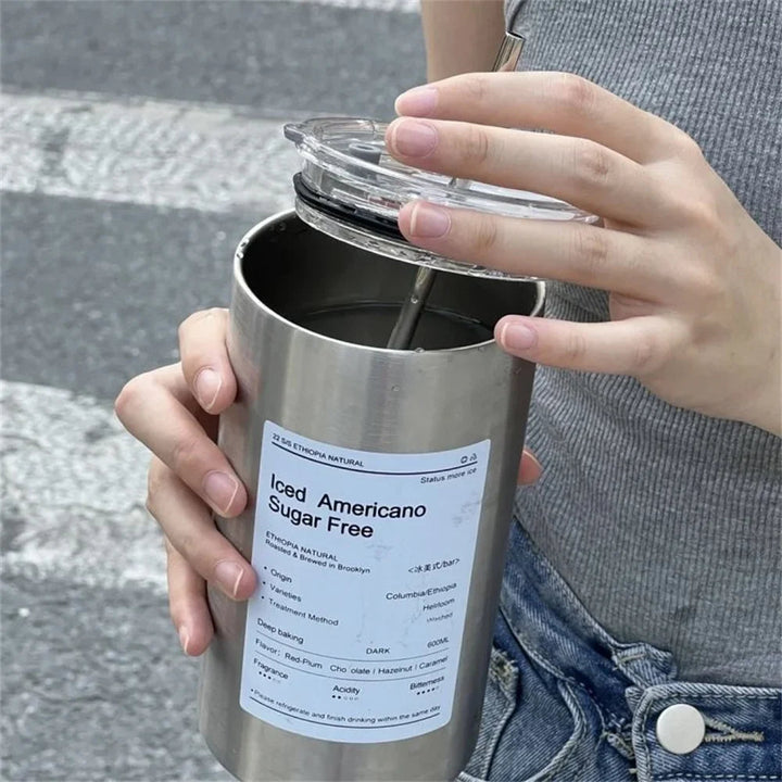 Edelstahl Trinkflasche 600 ml | Auslaufsicher mit Strohhalm &amp; Isolierung für warme und kalte Getränke
