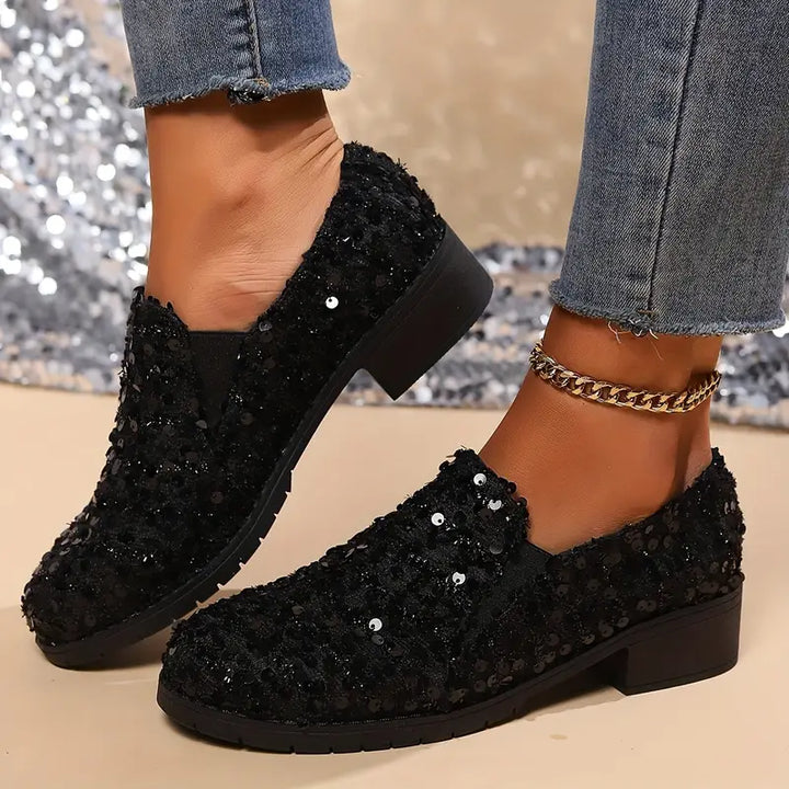 Lindy - Loafers with Sequins and Chunky Heel