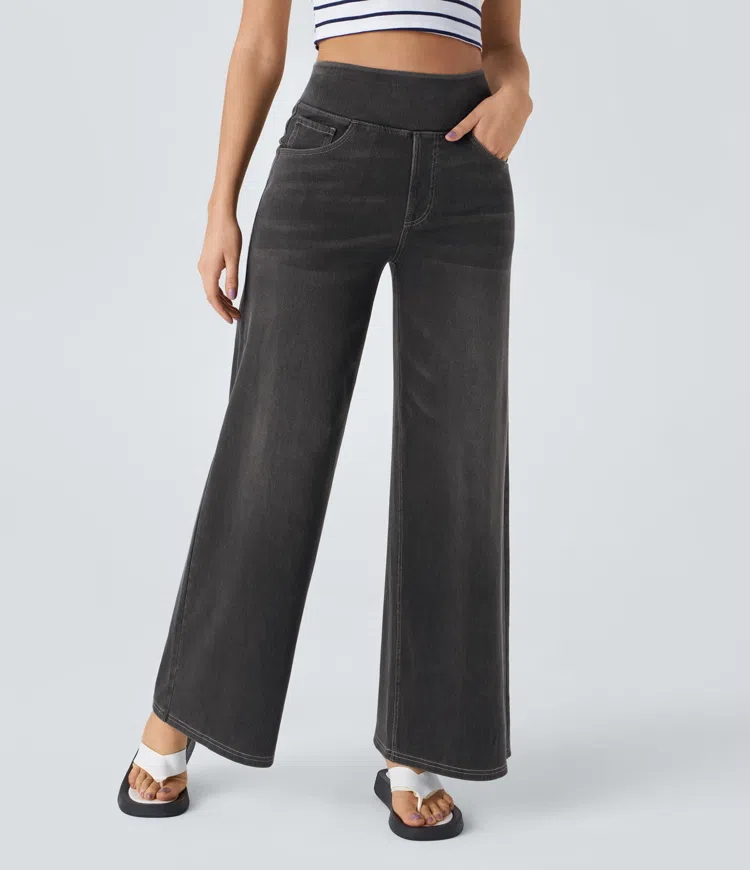 Damen Jeans High Waist Wide Leg | Vier-Wege-Stretch &amp; ohne Reißverschluss | Bequem, formend &amp; mit Taschen, XS–5XL