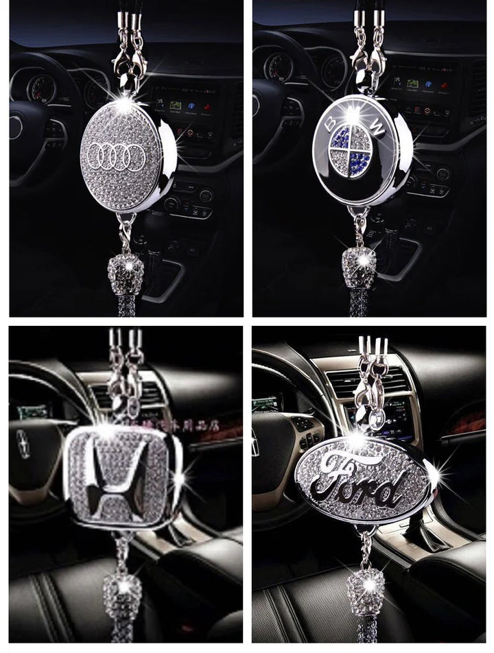 Ciondolo per specchietto retrovisore auto con cristallo | Lega di zinco e strass | Decorazione scintillante con ciondolo profumato, idea regalo