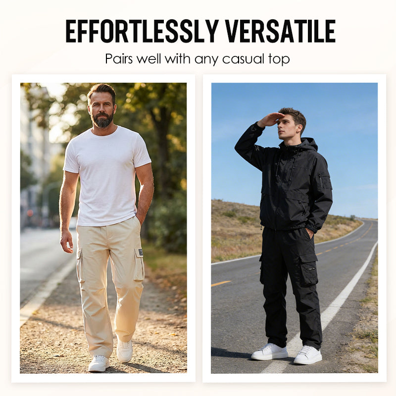 Herren Cargo Hose Stretch | Gerade Freizeithose mit Elastischem Bund &amp; Cargotaschen | Bequeme Alltagshose