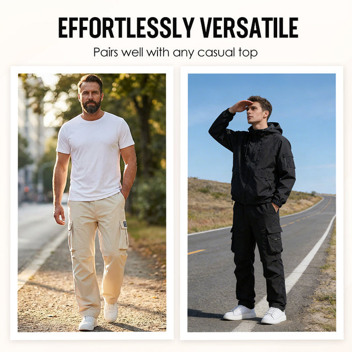 Herren Cargo Hose Stretch | Gerade Freizeithose mit Elastischem Bund &amp; Cargotaschen | Bequeme Alltagshose