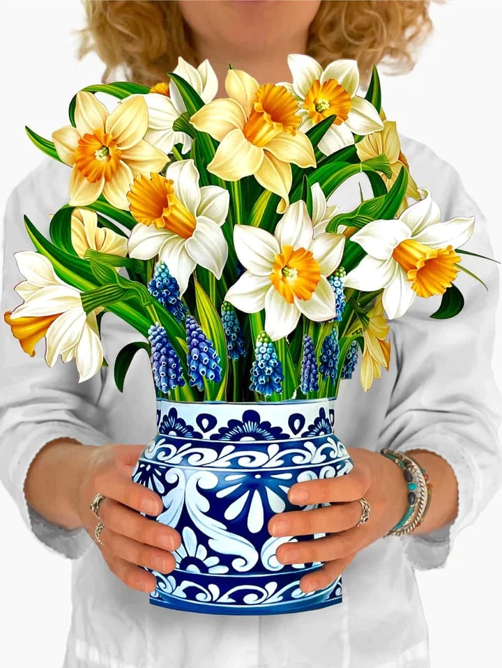 Pop-Up Papierblumenstrauß 3D | Blumenkarte mit Papiervase &amp; Grußkarte | Handgefertigt, langlebig | Deko-Geschenk 43×38 cm
