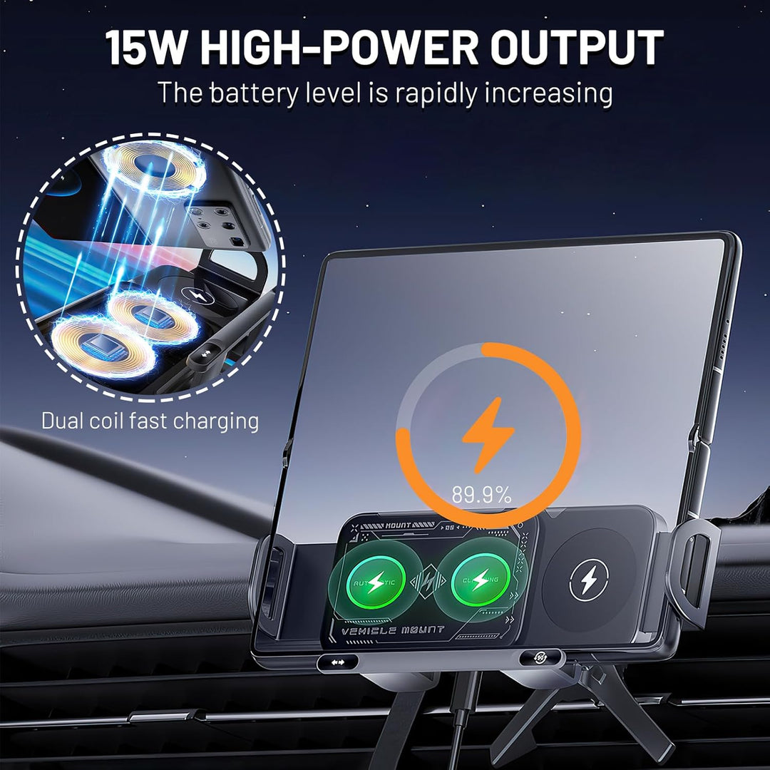 Auto Handyhalterung mit 15W Wireless Charging | Automatische Klemmung &amp; 90° Rotation | Lüftungsgitter-Halterung für Smartphones