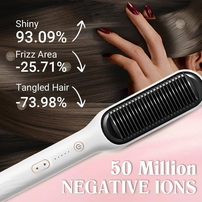 Hair straightening brush with ions | Anti-frizz comb | Quick straightener for all hair types