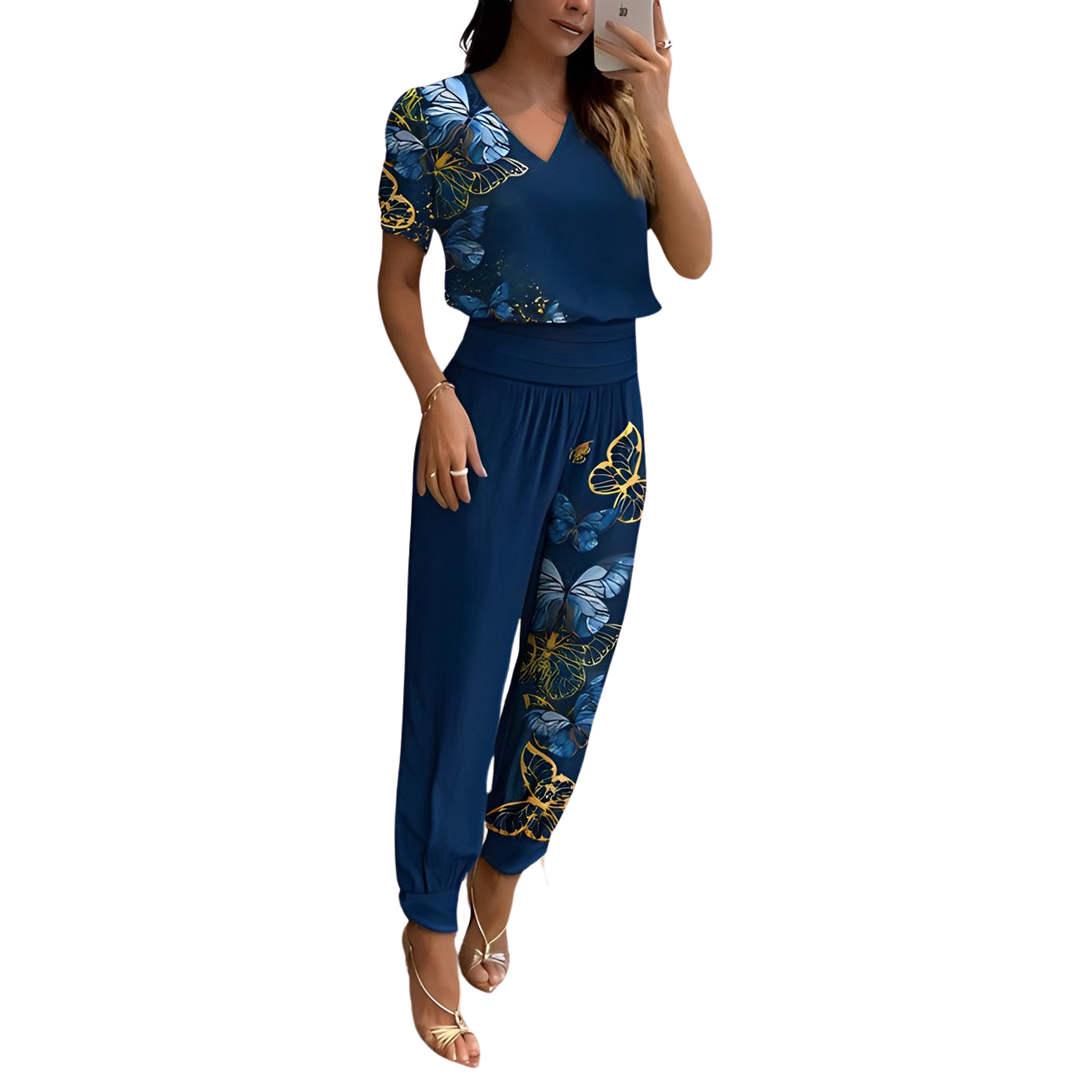 Completo da donna con pantaloni larghi e vita elastica | Top comodo, leggero misto poliestere | Elegante per vita quotidiana e occasioni