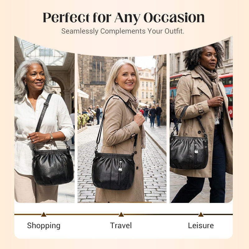 Damen Umhängetasche | Elegante Schultertasche aus PU mit Reißverschlussfächern