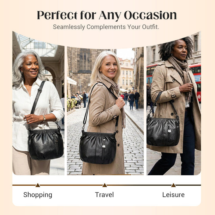 Damen Umhängetasche | Elegante Schultertasche aus PU mit Reißverschlussfächern