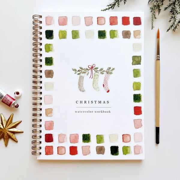 Cahier de travail aquarelle pour débutants | 12 motifs avec guide étape par étape | Papier 120 lb, 6,5"×9", mélange et peinture