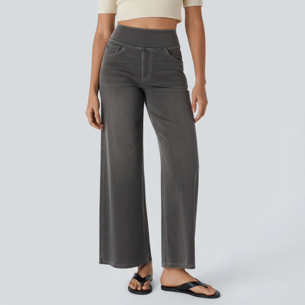 Damen High-Waist Stretch Jeans | Weite Denim-Hose mit elastischem Bund | Bequeme Wide-Leg Jeans für Alltag &amp; Freizeit