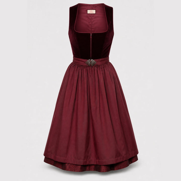 Damen Dirndl | Midi Trachtenkleid mit Samtmieder, Reißverschluss und 70 cm Rocklänge