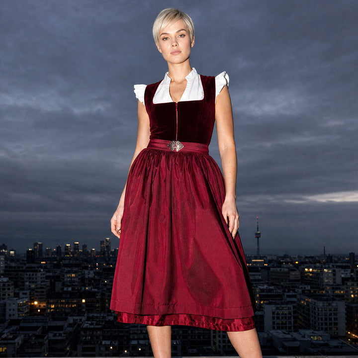 Damen Dirndl | Midi Trachtenkleid mit Samtmieder, Reißverschluss und 70 cm Rocklänge