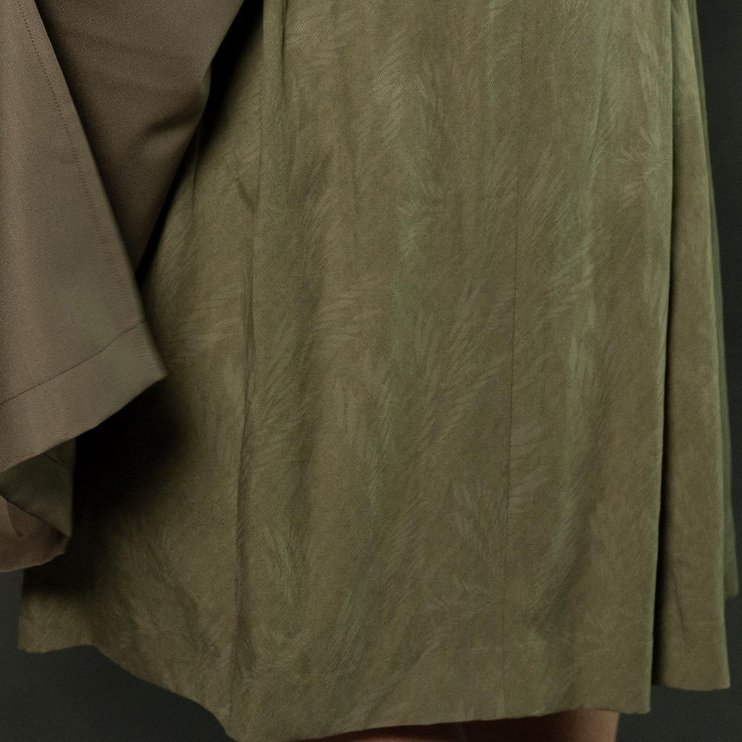 Damen Dirndl Olivgrün | Midi Trachtenkleid in Leinenoptik mit Reißverschluss und 70 cm Rocklänge