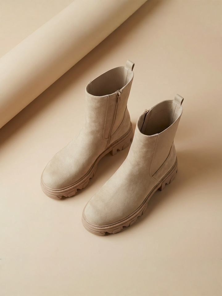 Damen Chunky Stiefel | Mittelhohe Boots mit robuster Profilsohle, seitlichem Reißverschluss und bequemem Schnitt für Alltag und Freizeit