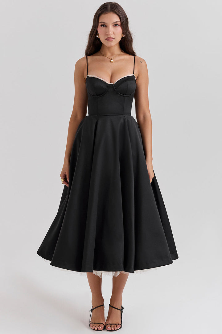 Damen Tüllkleid Elegant &amp; Feminin | Midikleid mit Verstellbaren Trägern | Romantisches Abendkleid für Hochzeiten &amp; Partys