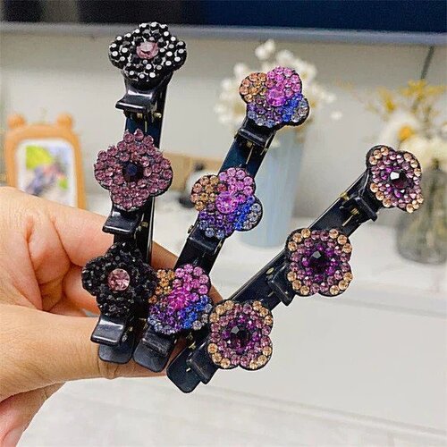 Geflochtene Haarspange mit Strass-Steinen | eleganter Haarclip mit starkem Halt | für Alltag &amp; besondere Anlässe