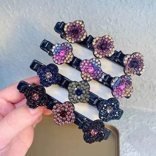 Geflochtene Haarspange mit Strass-Steinen | eleganter Haarclip mit starkem Halt | für Alltag &amp; besondere Anlässe