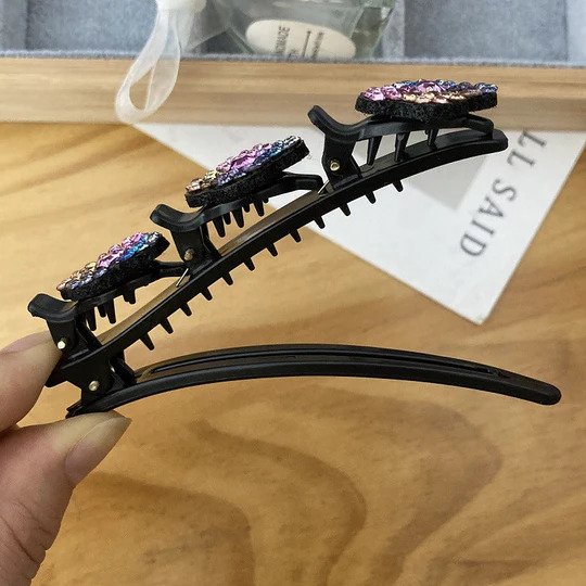 Geflochtene Haarspange mit Strass-Steinen | eleganter Haarclip mit starkem Halt | für Alltag &amp; besondere Anlässe