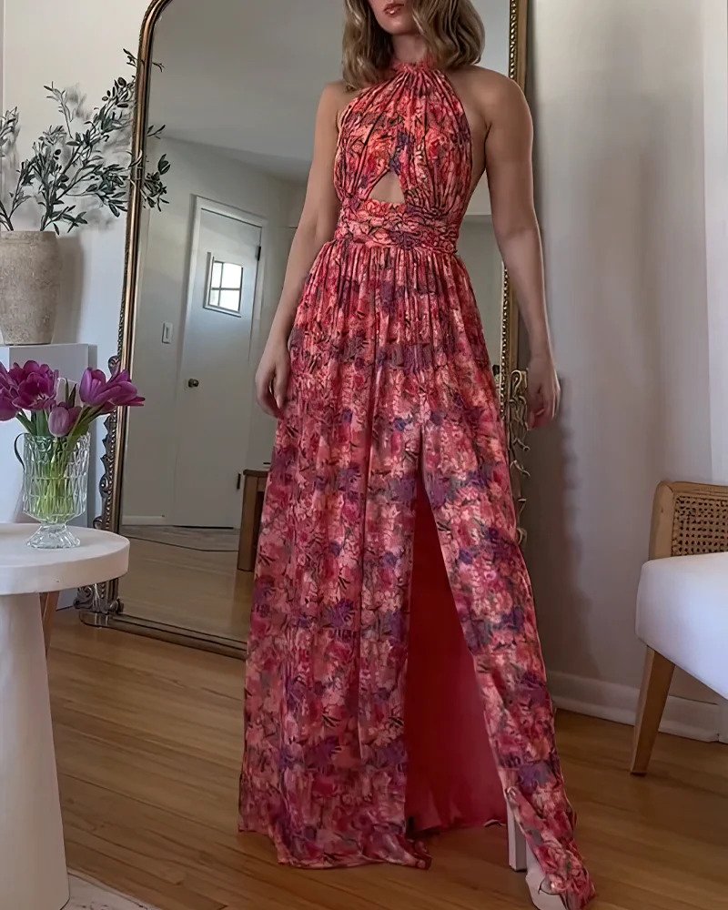 Sleeveless maxi dress with floral pattern | Feminine silhouette | Light &amp; flowing | Summer elegant