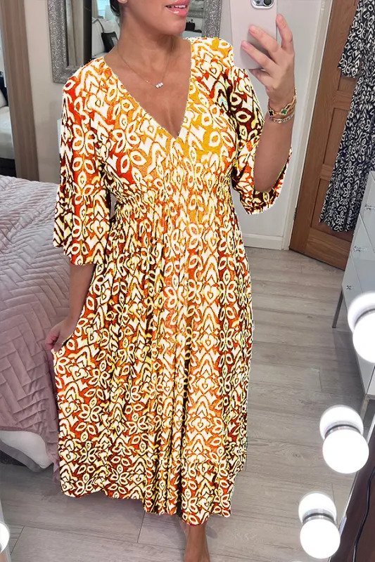Boho Wickelkleid mit V-Ausschnitt | Taillenbetont &amp; fließend, atmungsaktiv | Polyester-Baumwoll-Mix | Größen S–5XL