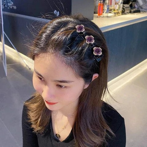 Geflochtene Haarspange mit Strass-Steinen | eleganter Haarclip mit starkem Halt | für Alltag &amp; besondere Anlässe