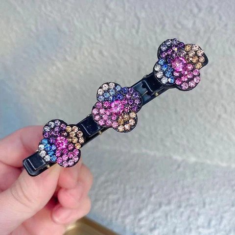 Geflochtene Haarspange mit Strass-Steinen | eleganter Haarclip mit starkem Halt | für Alltag &amp; besondere Anlässe