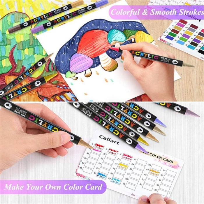 Acrylmarker Set mit Dual-Tip für kreative Projekte | Wasserbasiert, geruchslos &amp; wasserfest | 24–120 Farben