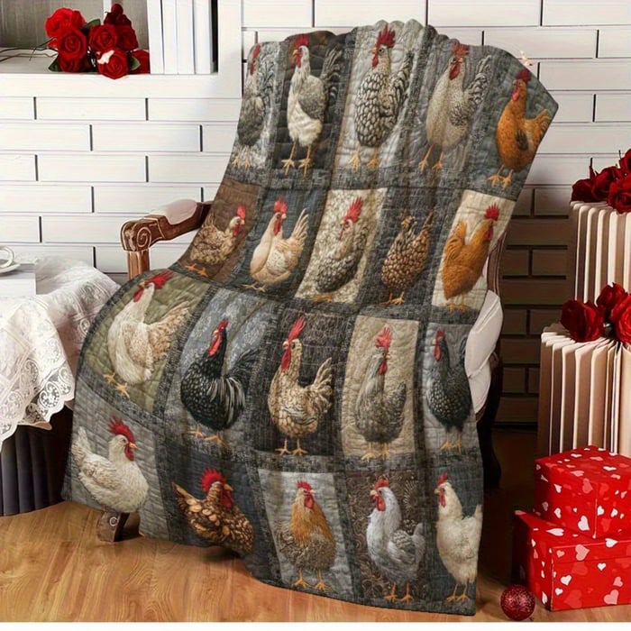 Flanelldecke | Weiche Kuscheldecke mit Hühnermotiv für Sofa, Bett und Sessel