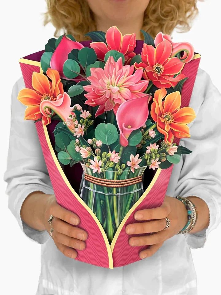 Pop-Up Papierblumenstrauß 3D | Blumenkarte mit Papiervase &amp; Grußkarte | Handgefertigt, langlebig | Deko-Geschenk 43×38 cm