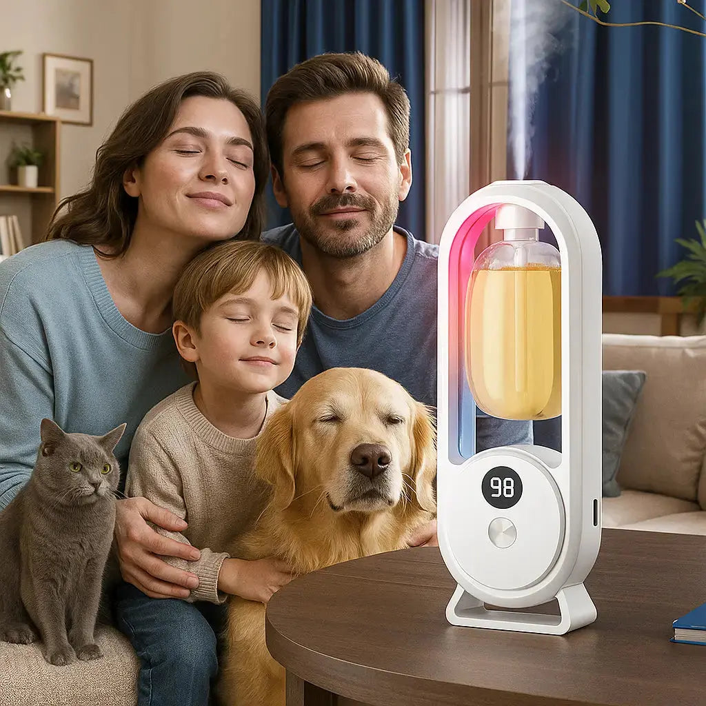 Automatischer Raumduftspender | Kabelloser Aroma-Diffuser mit 5 Sprühstufen, Stimmungslicht und USB-Ladung