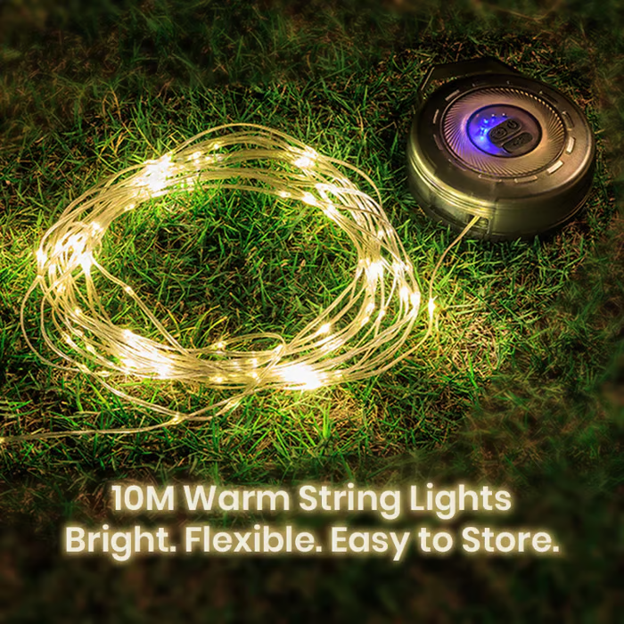 Tangle-free camping lamp with retractable cable | USB-C rechargeable, IPX4 | 14 hours lighting time &amp; 3 modes
