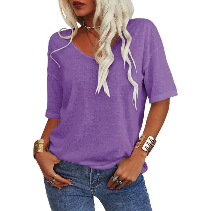 Damen V-Ausschnitt T-Shirt mit längeren Ärmeln | Lockerer Schnitt, blickdicht &amp; luftig | Sommer Shirt S–5XL