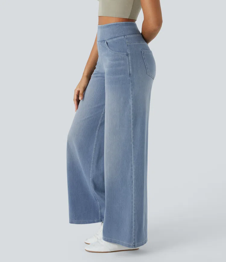 Damen Jeans High Waist Wide Leg | Vier-Wege-Stretch &amp; ohne Reißverschluss | Bequem, formend &amp; mit Taschen, XS–5XL