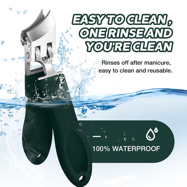 Angled nail clipper with splash guard – PrecisionEdge | wide opening for thick nails | non-slip PVC handle, 3 colors