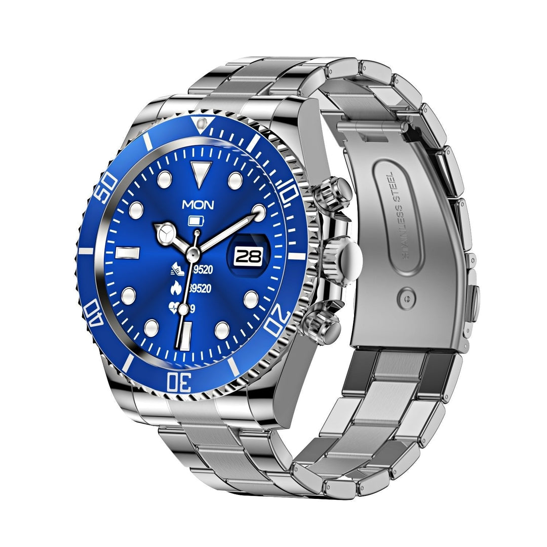Montre connectée écran HD 1,28 pouce | Lunette rotative &amp; appels Bluetooth | Fréquence cardiaque, sommeil, modes sport, bracelet acier inoxydable