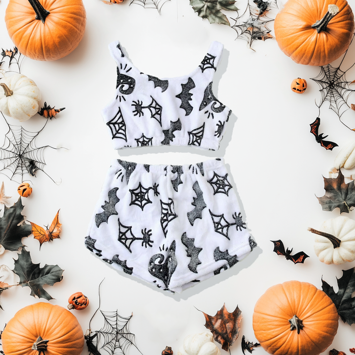 Dámska pyžamová súprava Halloween s potlačou duchov | dlhý rukáv + nohavice | teplá, mäkká a pohodlná na jesenné večery