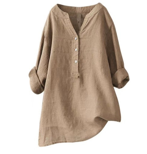 Damen Casualkleid mit V-Ausschnitt &amp; verstellbaren Ärmeln | Lockerer Schnitt | Leichtes Alltagskleid