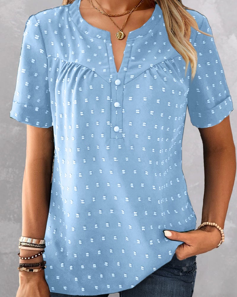Damen Bluse mit V-Ausschnitt | Lockeres Kurzarm-Shirt aus Baumwollmischung | Leichte Sommerbluse für Alltag &amp; Freizeit