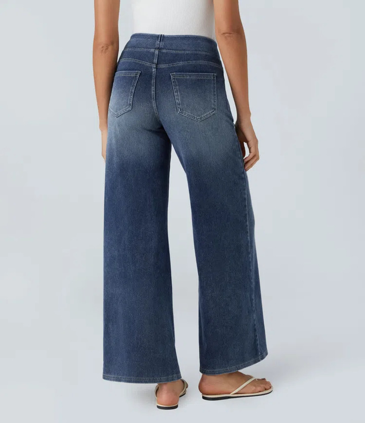 Damen Jeans High Waist Wide Leg | Vier-Wege-Stretch &amp; ohne Reißverschluss | Bequem, formend &amp; mit Taschen, XS–5XL