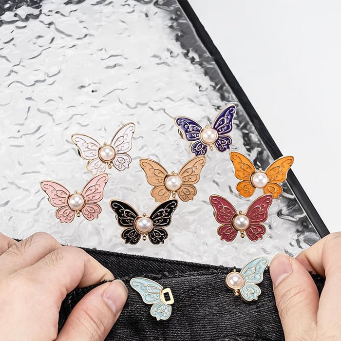 Clip per abbigliamento con design a farfalla per vita e fissaggio bottoni | Senza cuciture, chiusura resistente | Riutilizzabile e antiruggine | 4,1 cm | 7 colori