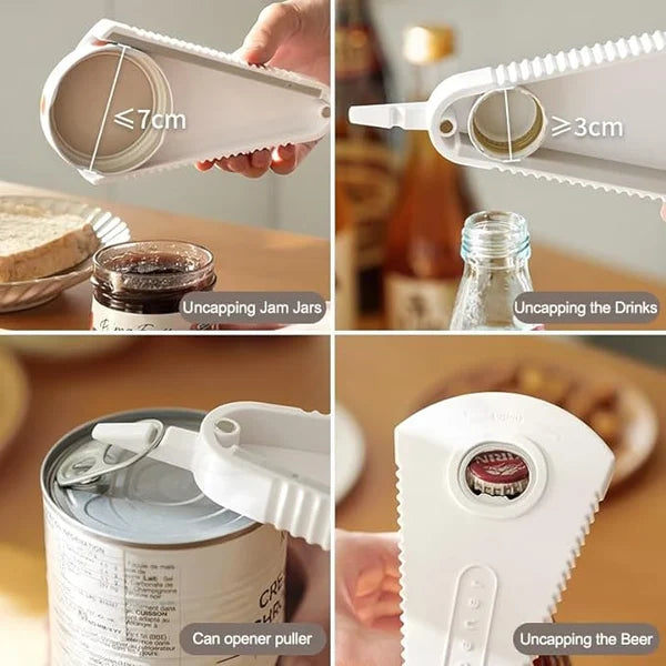 Multifunktionaler 6-in-1 Dosen- &amp; Flaschenöffner mit Anti-Rutsch-Griff | Für Gläser, Flaschen &amp; Verpackungen | 19×9 cm Küchenhelfer