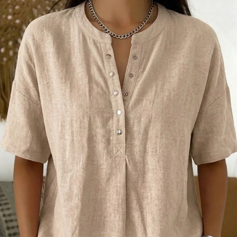 Damen Leinenpullover aus Baumwoll-Leinen-Mix | Lockeres Langarmshirt mit Knopfausschnitt | Leicht &amp; Atmungsaktiv