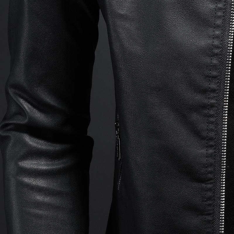Herren Lederjacke | Leichte Jacke aus PU-Leder mit Reißverschluss und Steppdetails