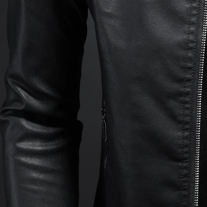 Herren Lederjacke | Leichte Jacke aus PU-Leder mit Reißverschluss und Steppdetails