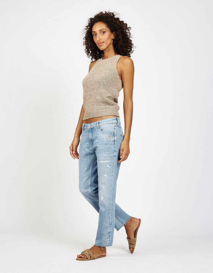 Jeanshose | Boyfriend Fit mit Mid Waist, Cropped Länge und Destroyed-Look