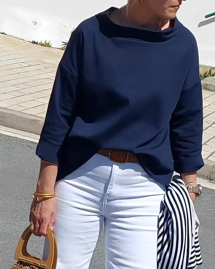 Top donna ampio con look a collo alto e maniche 3/4 | Taglio off-shoulder | Morbido e comodo per tutti i giorni | Design semplice
