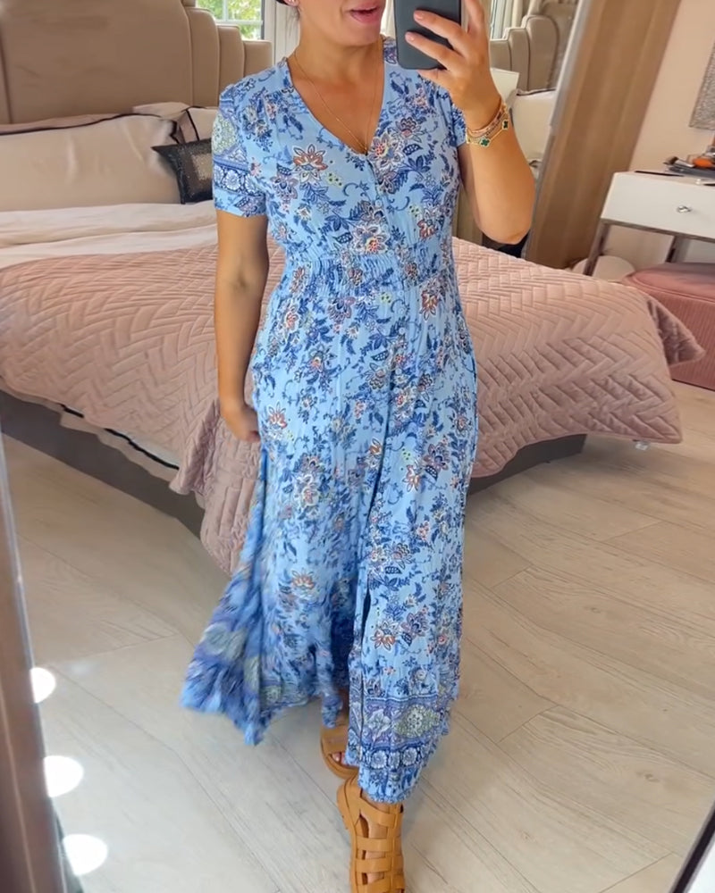 Schmeichelndes Sommerkleid aus Stretch-Baumwollmischung | V-Ausschnitt für feminine Linie | Bequem &amp; vielseitig | Größen XS–5XL