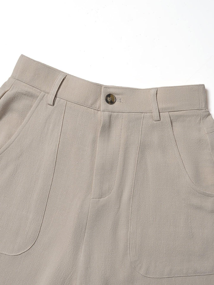 Damen Palazzo Hose aus Baumwoll-Leinen | High Waist Sommerhose mit Weitem Bein &amp; Taschen | Luftig &amp; Bequem