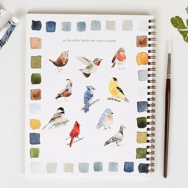 Cahier de travail aquarelle pour débutants | 12 motifs avec guide étape par étape | Papier 120 lb, 6,5"×9", mélange et peinture
